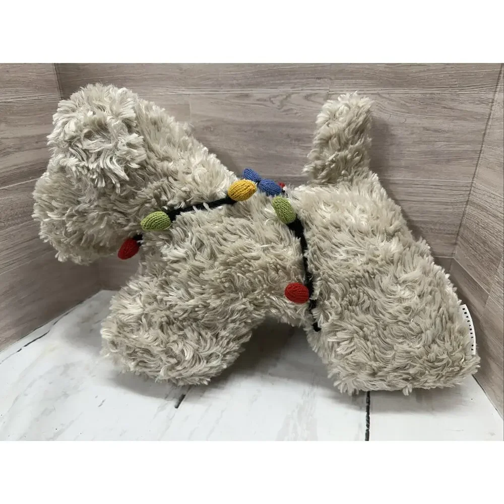 Pottery Barn Cozy Faux Fur Tangled Dog In Christmas Lights Pillow 17